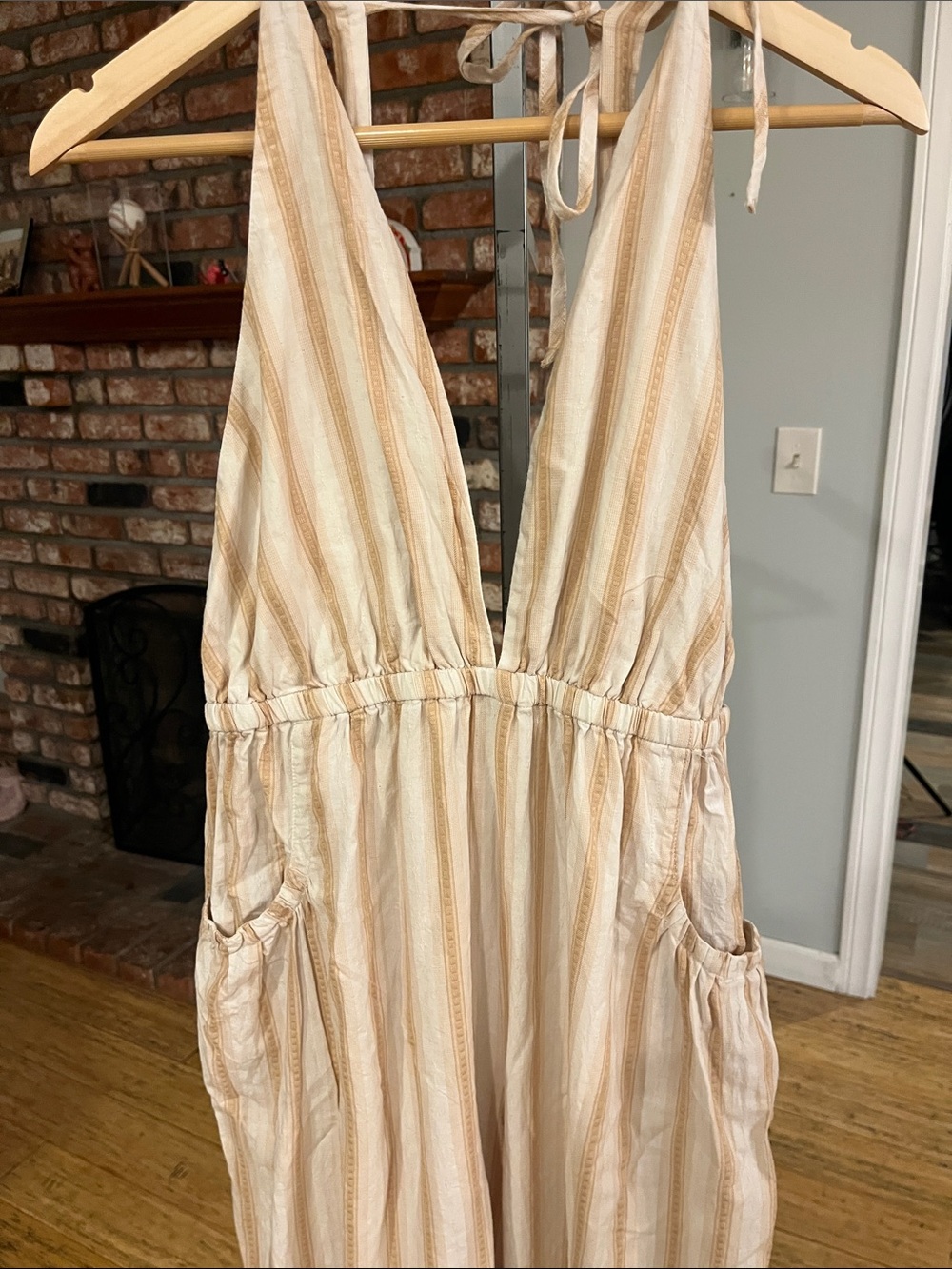 Cider Striped Cream Tie-Shoulder Jumpsuit - Picture 2 of 6
